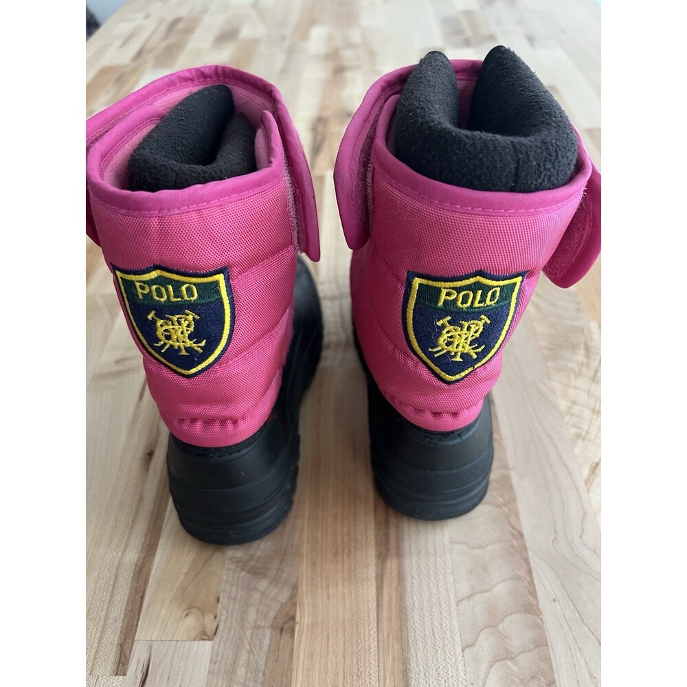 Polo Ralph Lauren Girl's Snow Boots Rubber Fleece Lined Crest Logo Pink Size 1 - Picture 3 of 8